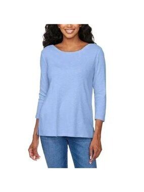NWT Kirkland Signature Women's XS 3/4 Sleeve Top Blue 100% Cotton